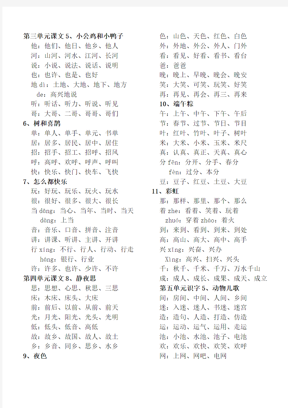 (完整版)部编本小学语文一年级下生字词