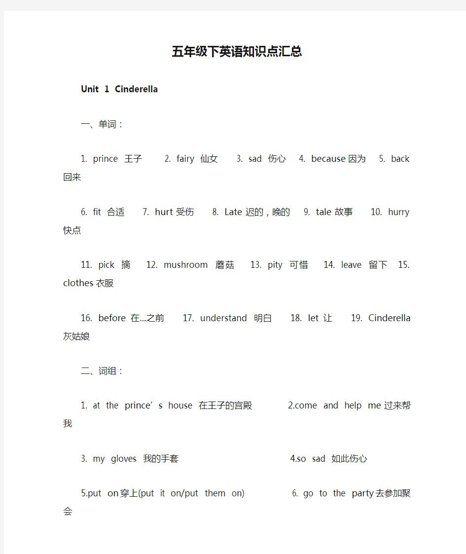 五年级下英语知识点汇总