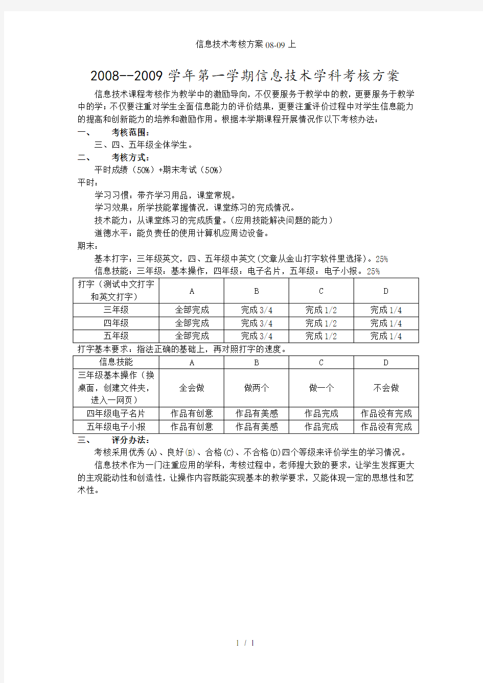 信息技术考核方案上