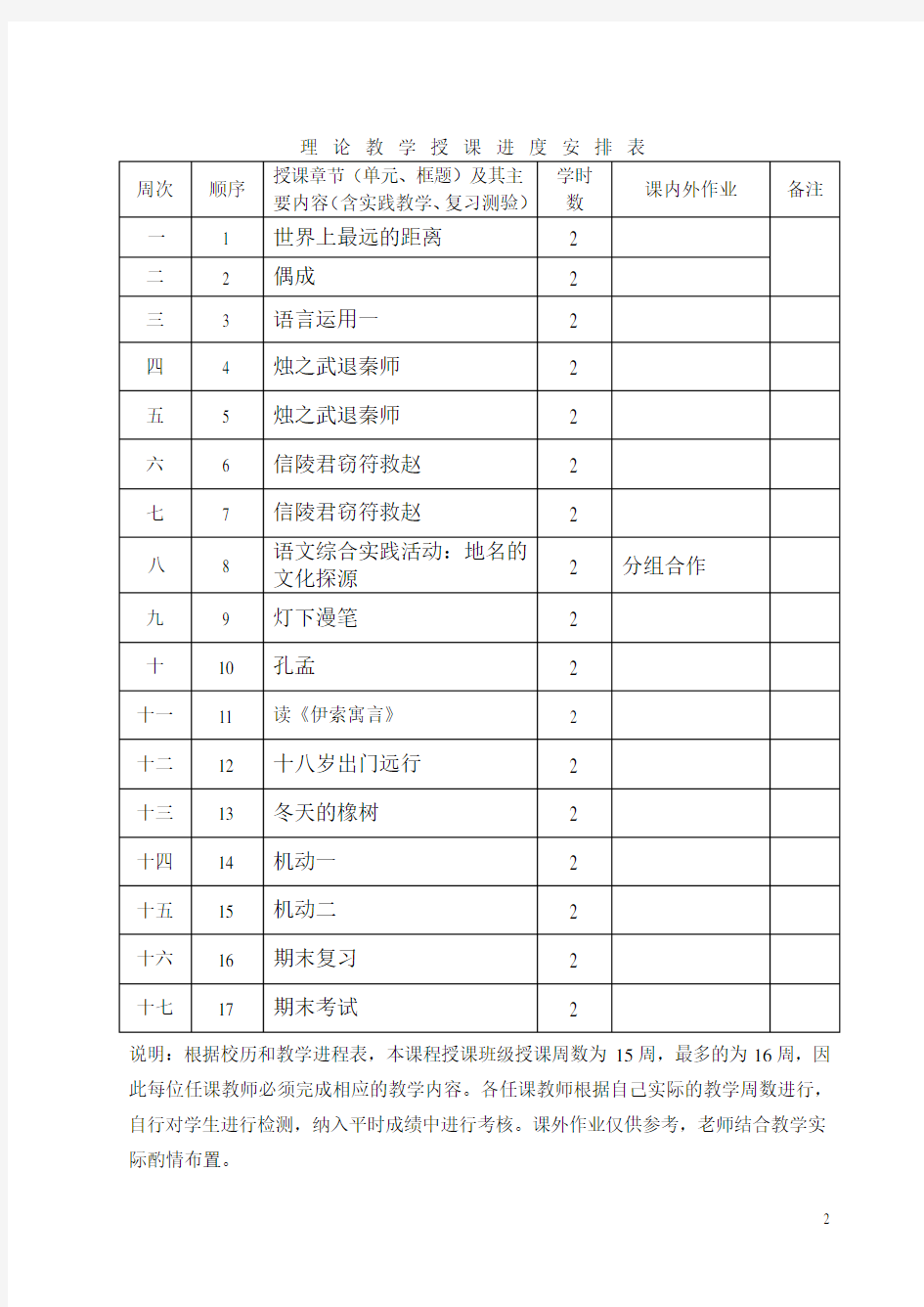 语文13级授课计划(初稿) 