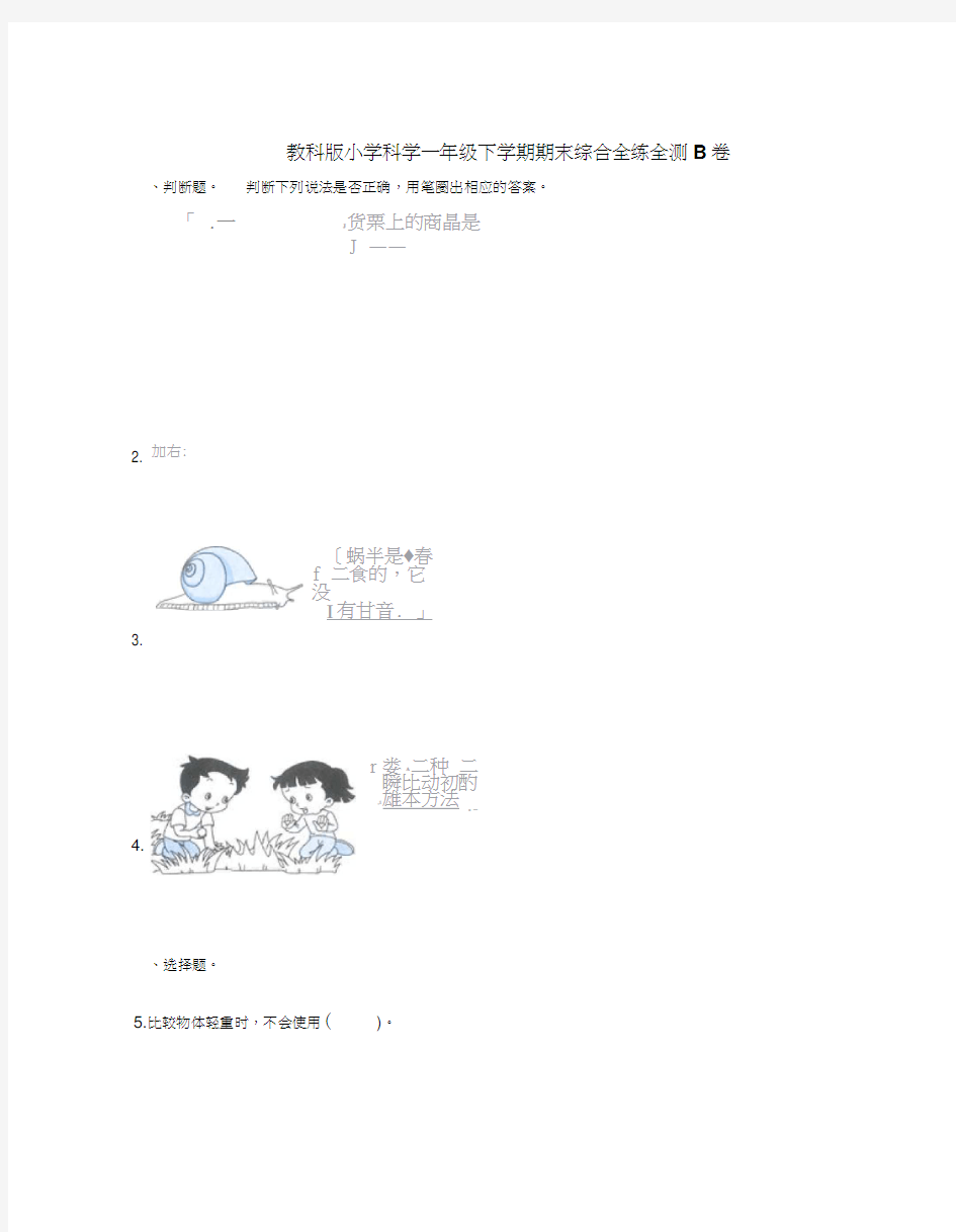 一年级下册科学期末试题-综合全练全测B卷∣教科版含答案