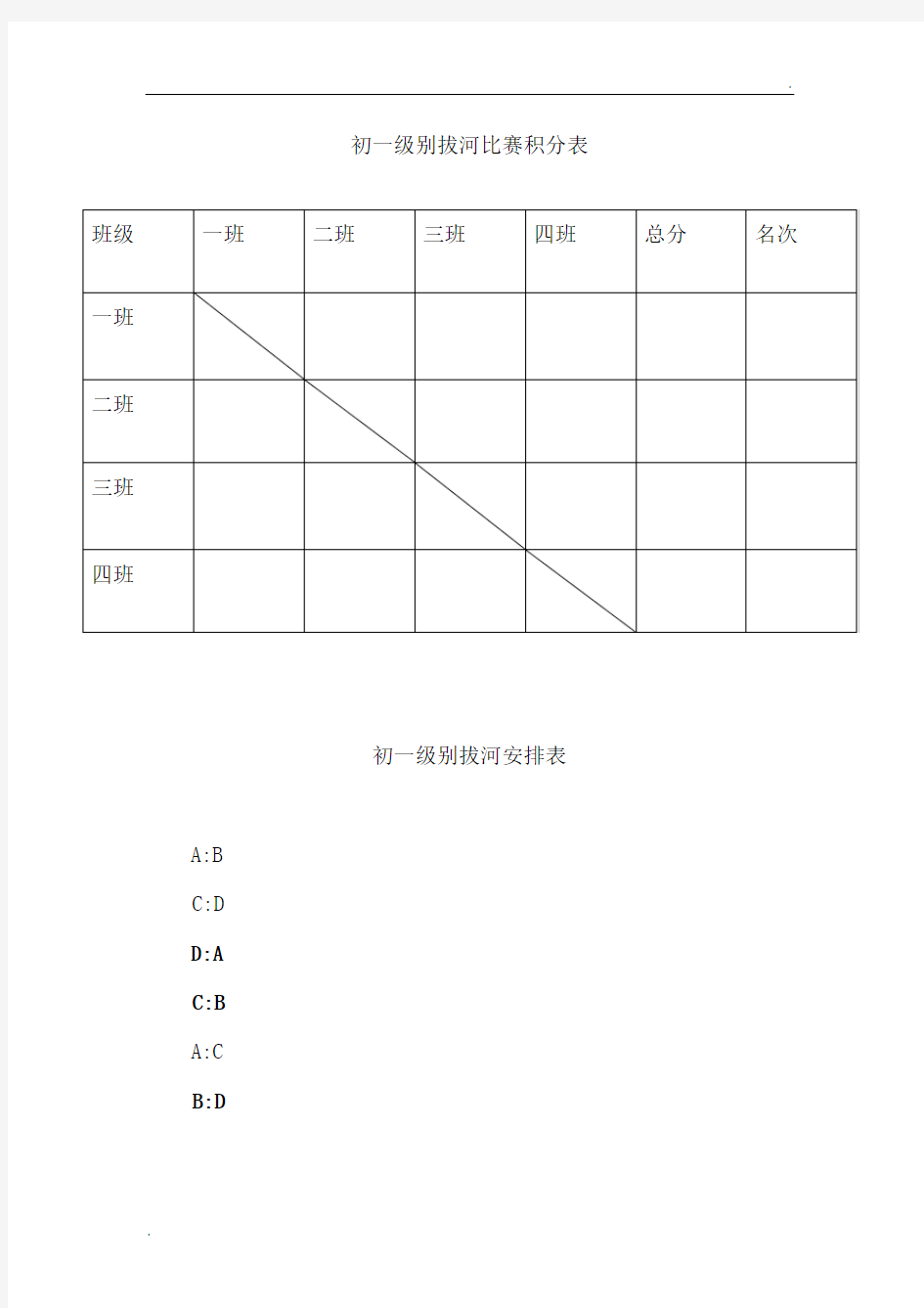 拔河比赛积分、规则表