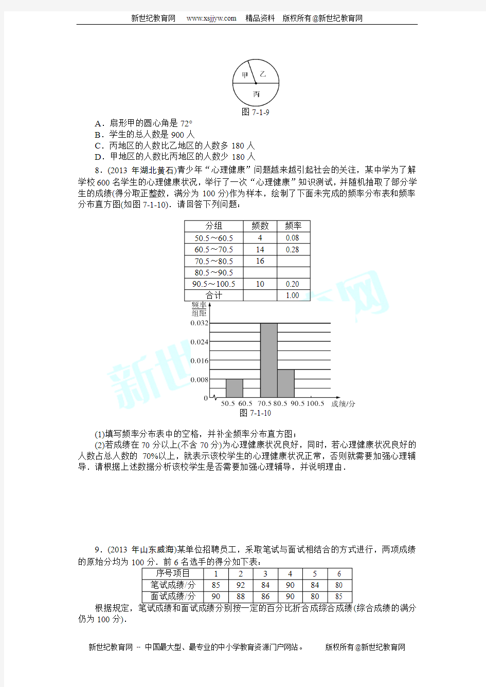 (分级演练)2014中考数学特训卷：统计(含部分14原创题)