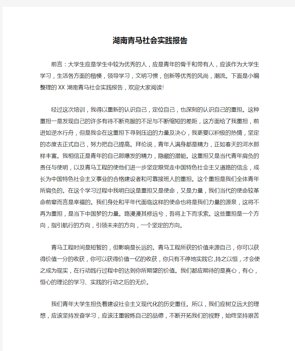 湖南青马社会实践报告