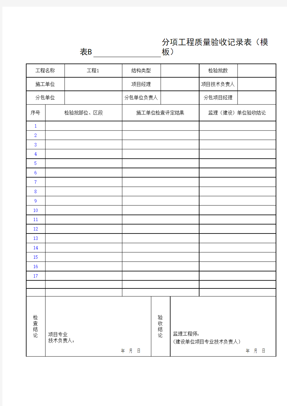 分项工程质量验收记录表(模板)