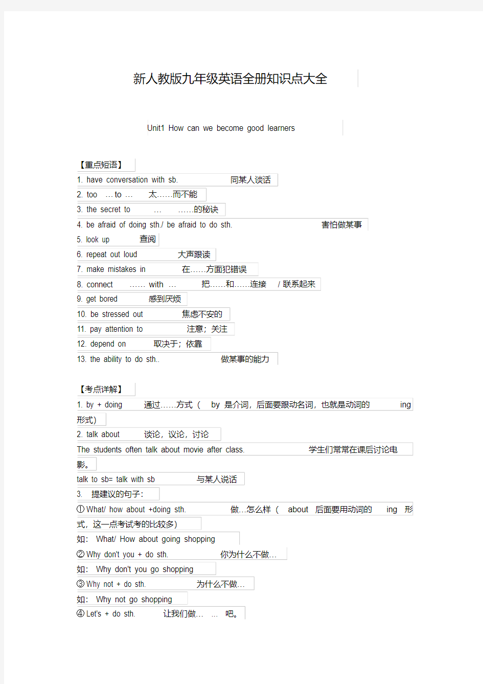 新人教版九年级英语全册知识点大全