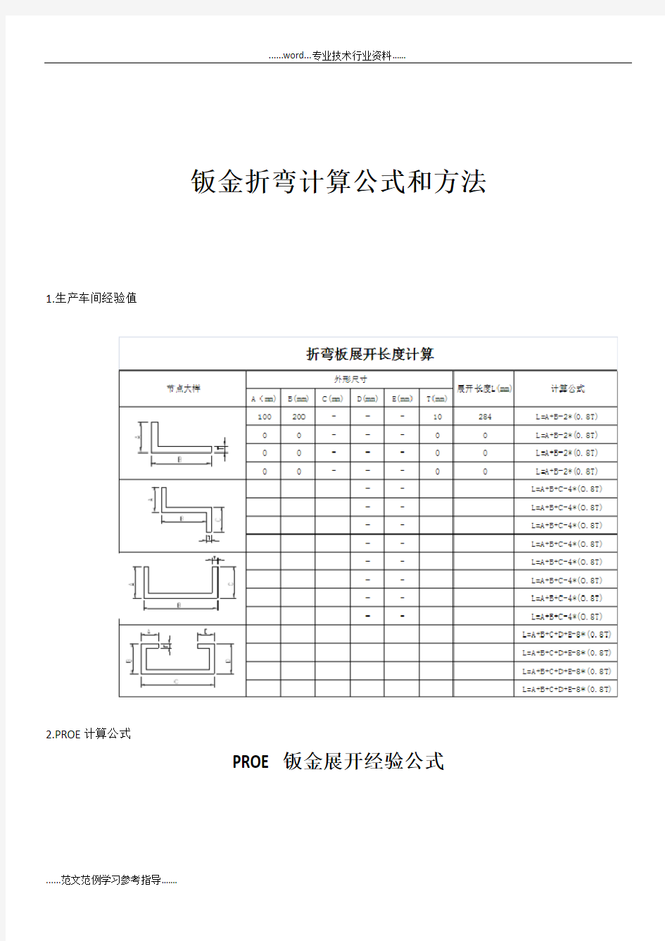 钣金加工计算公式和方法、集合