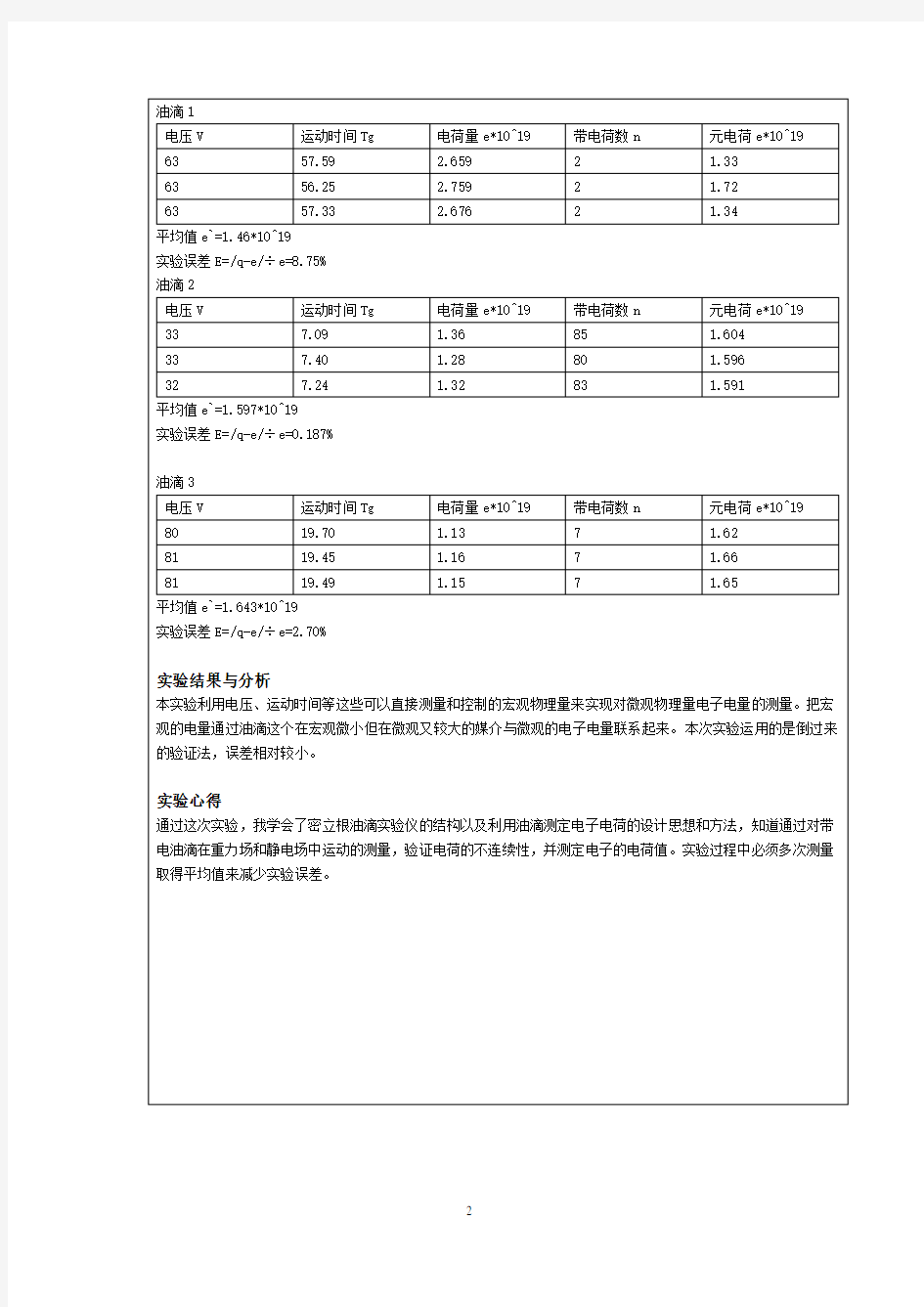 密立根油滴实验报告