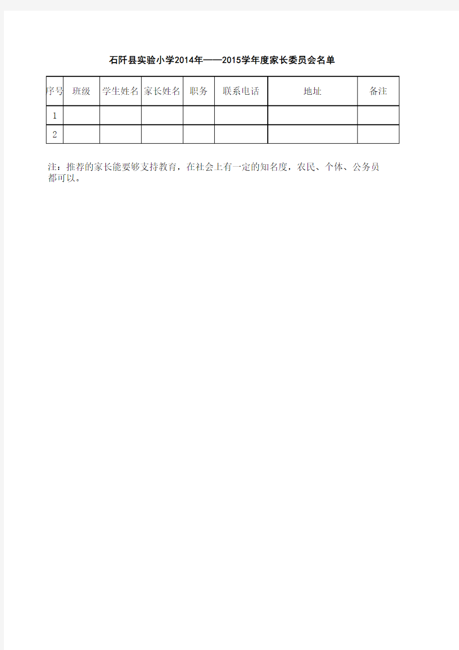 家长委员会名单(模板)