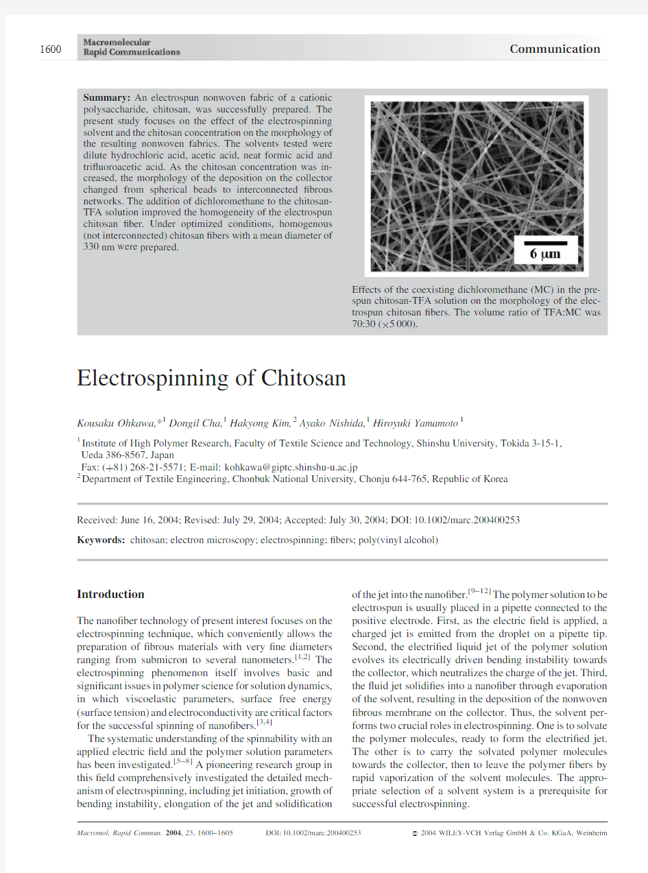 Electrospinning of Chitosan