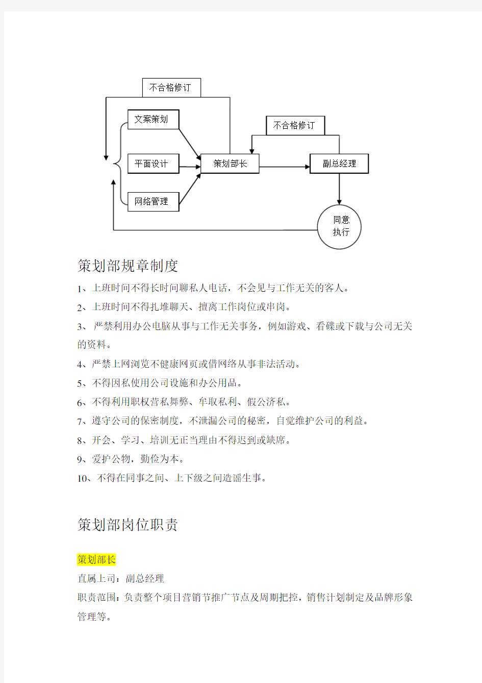 策划部人员架构及岗位职责