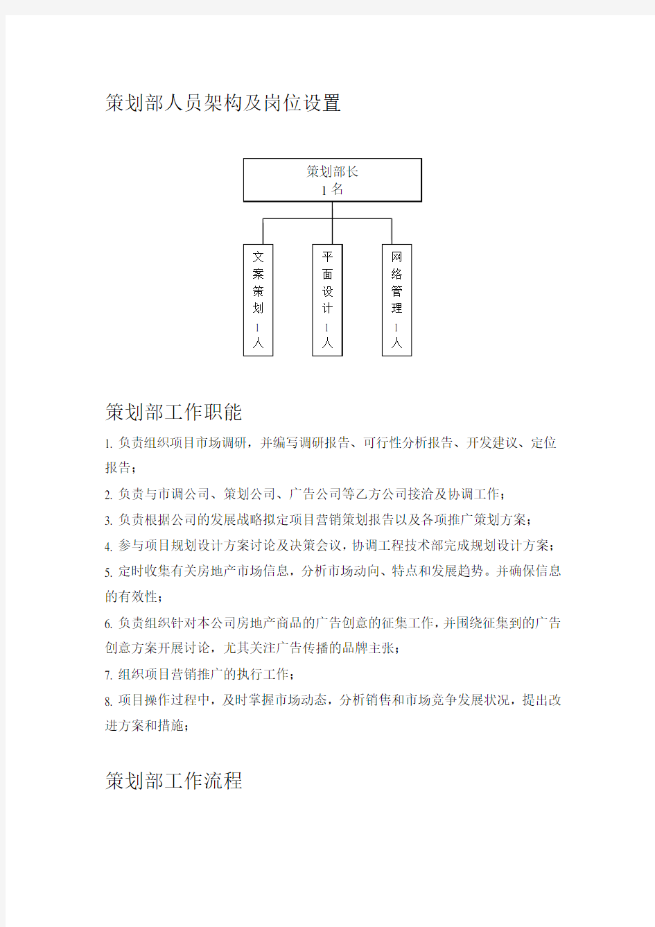 策划部人员架构及岗位职责