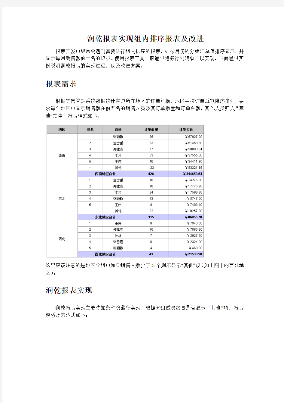 润乾报表实现组内排序报表及改进