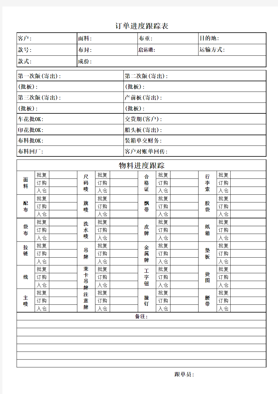 订单跟踪表