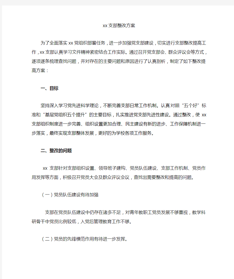 党支部整改方案