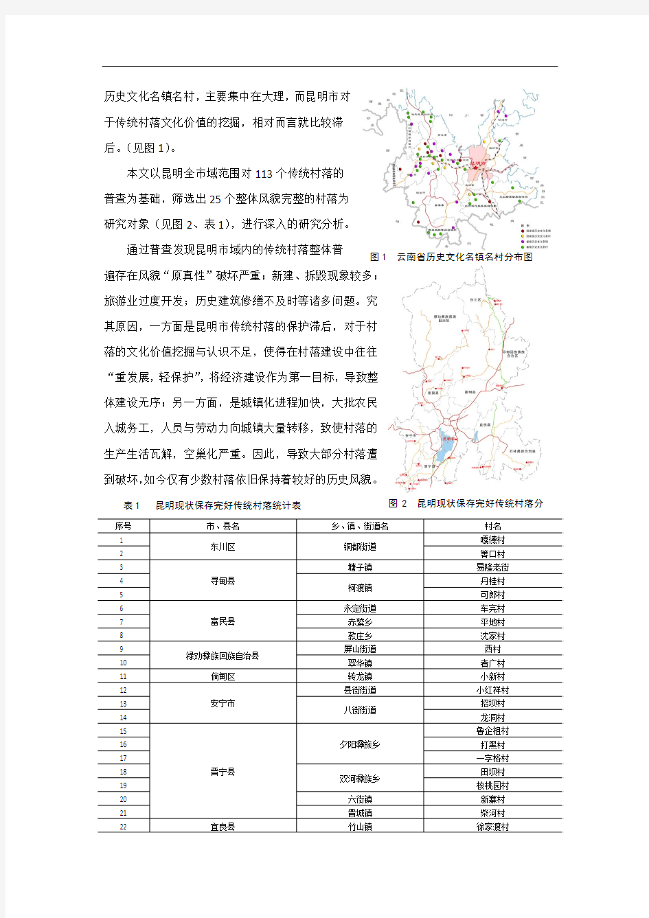 10传统村落的区域保护与发展探索研究以昆明市传统村落为例