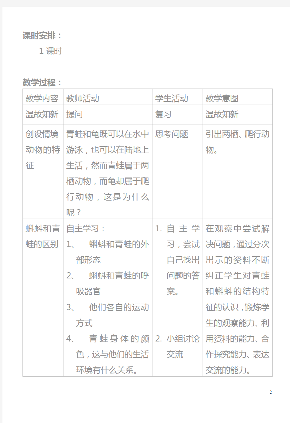 两栖动物和爬行动物教案(改)完整打印版