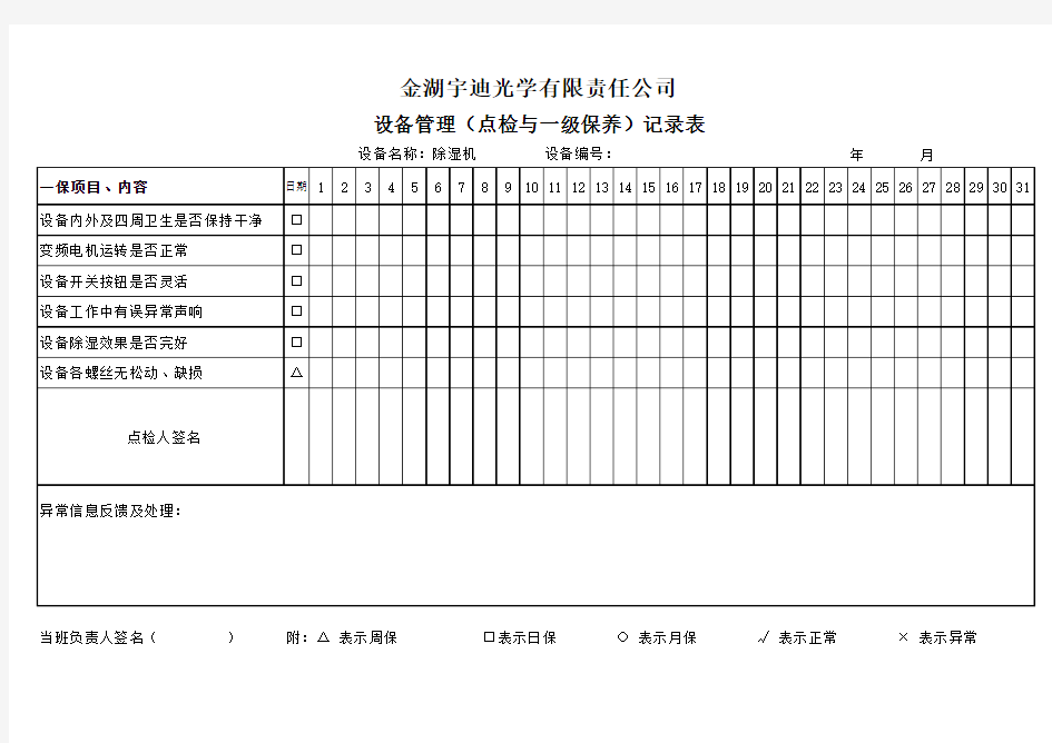 11除湿机设备点检表