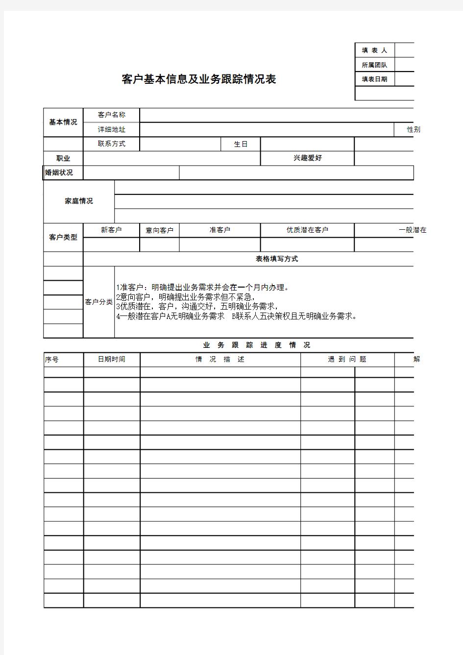 意向客户跟踪进度表