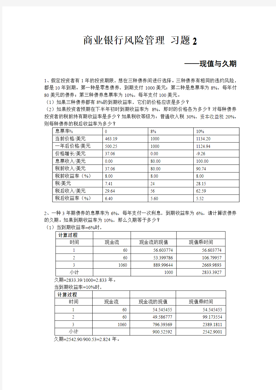 商业银行风险管理 习题2