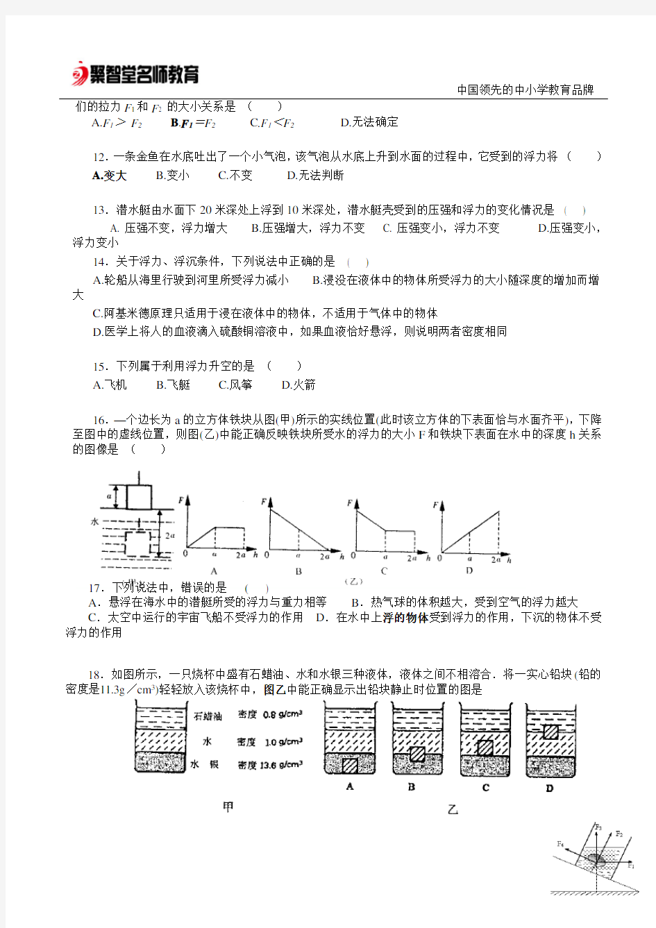 物理浮力(经典难题)