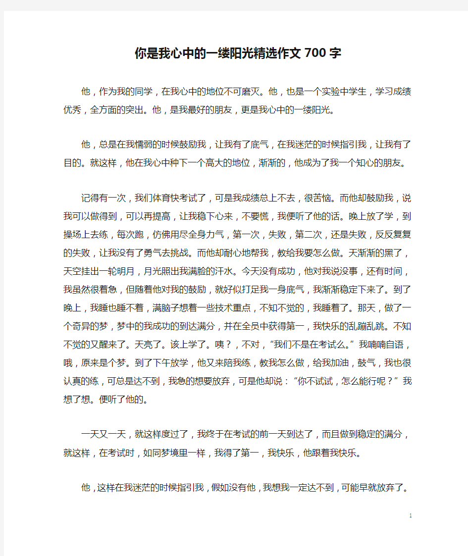 你是我心中的一缕阳光精选作文700字