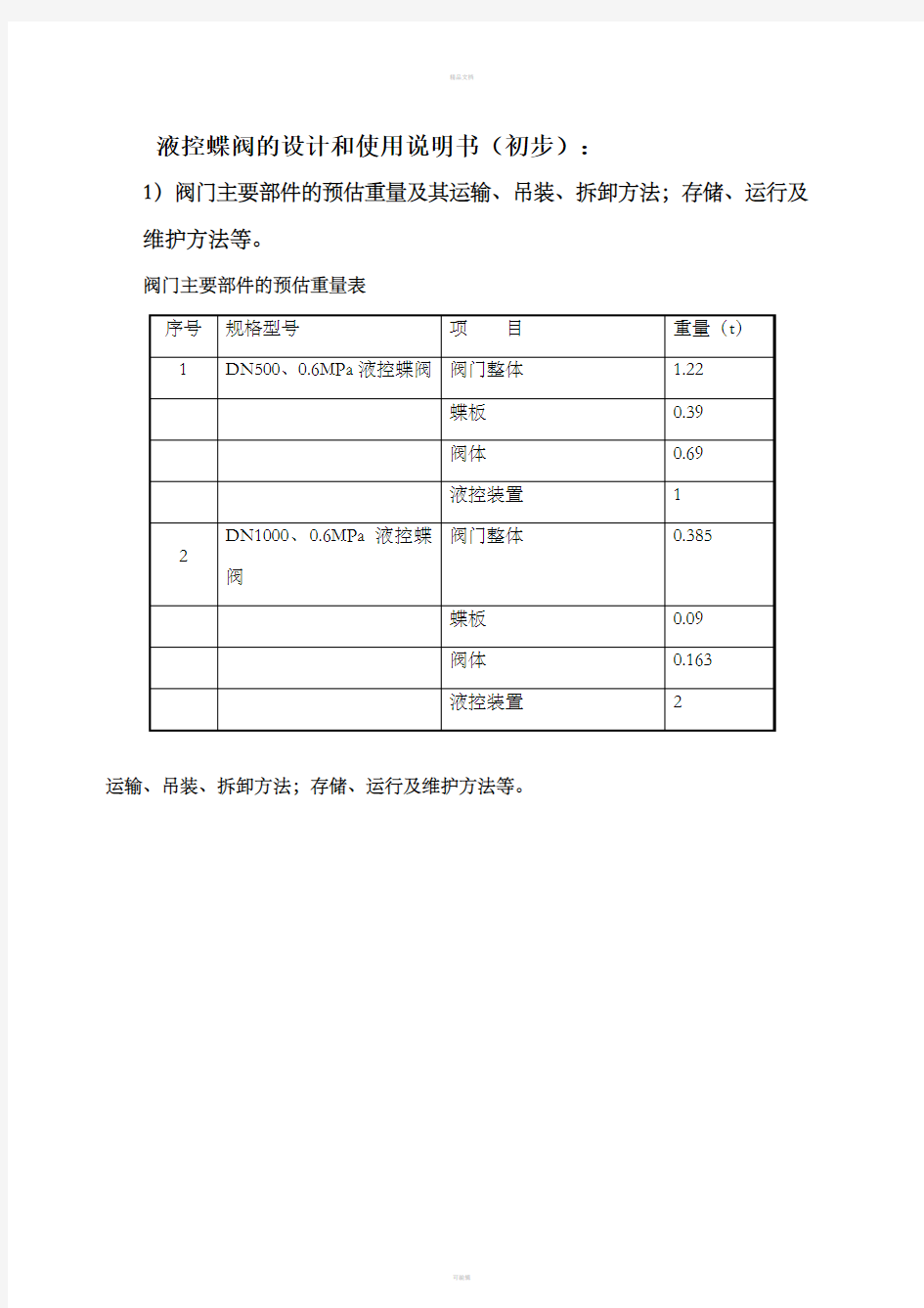 液控蝶阀使用说明书