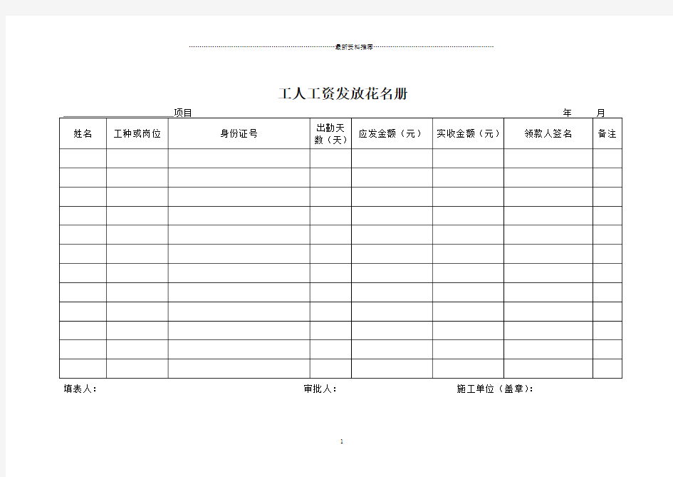 工人工资发放花名册精编版