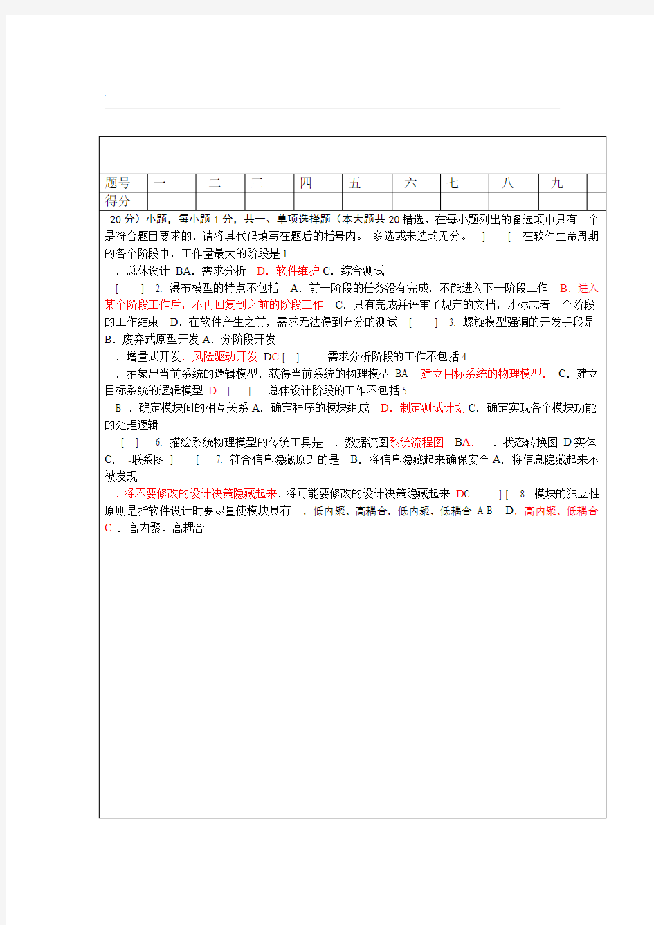 上海大学软件工程项目试卷