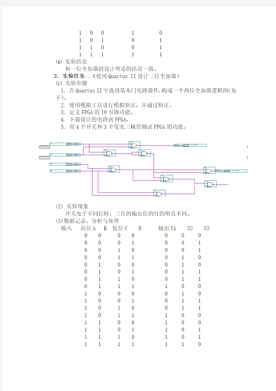 数字逻辑实验报告