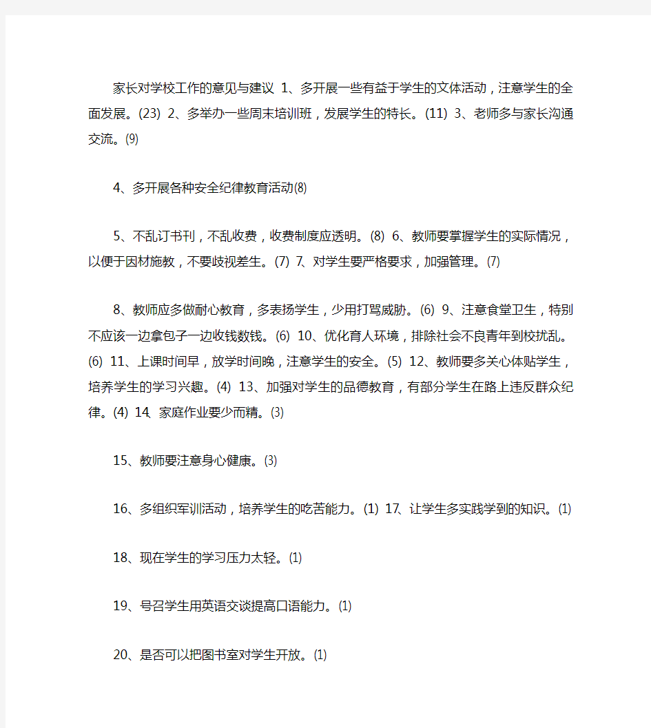 家长对学校工作的意见与建议