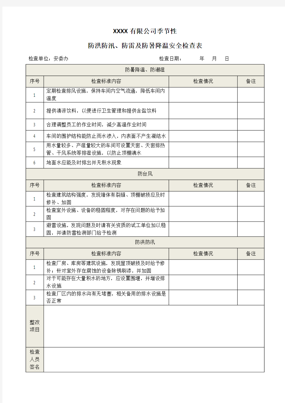 防汛安全生产检查表