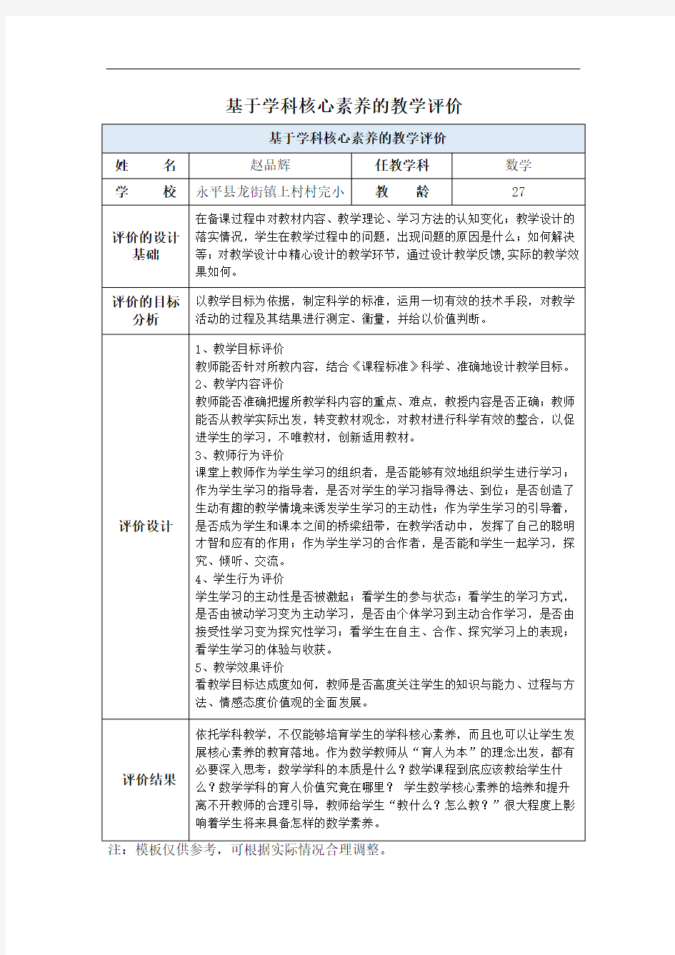 继续教育培训作业四：基于学科核心素养的教学评价