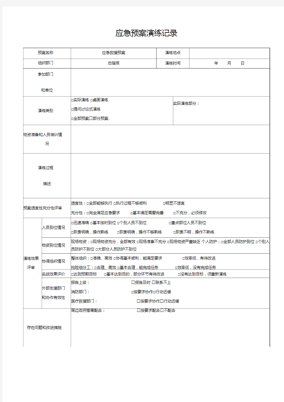 应急预案演练记录、评估报告