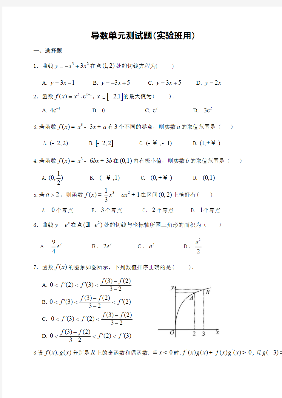 导数单元测试题(含答案)