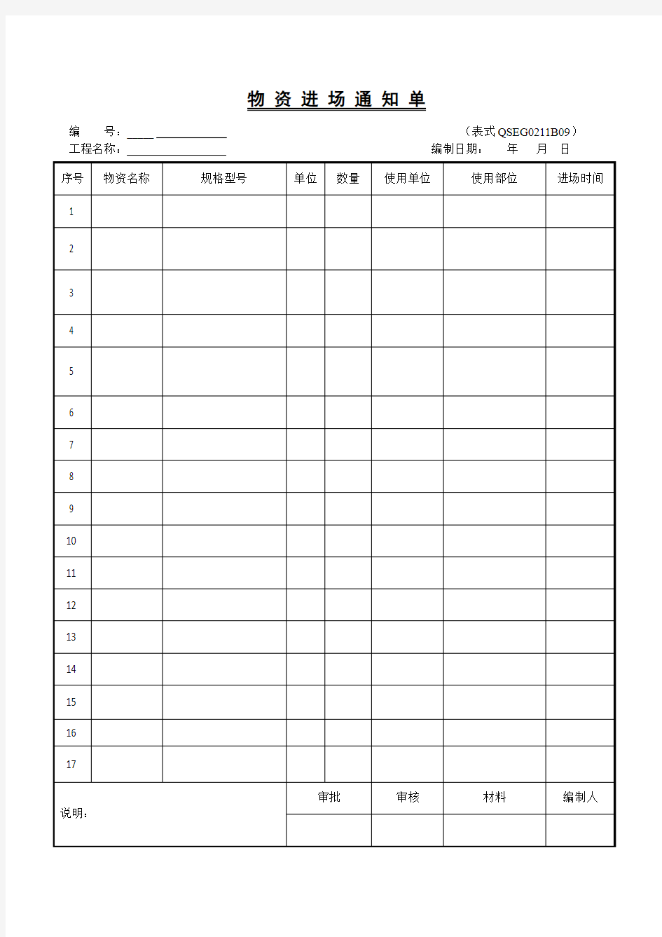 物资进场通知单