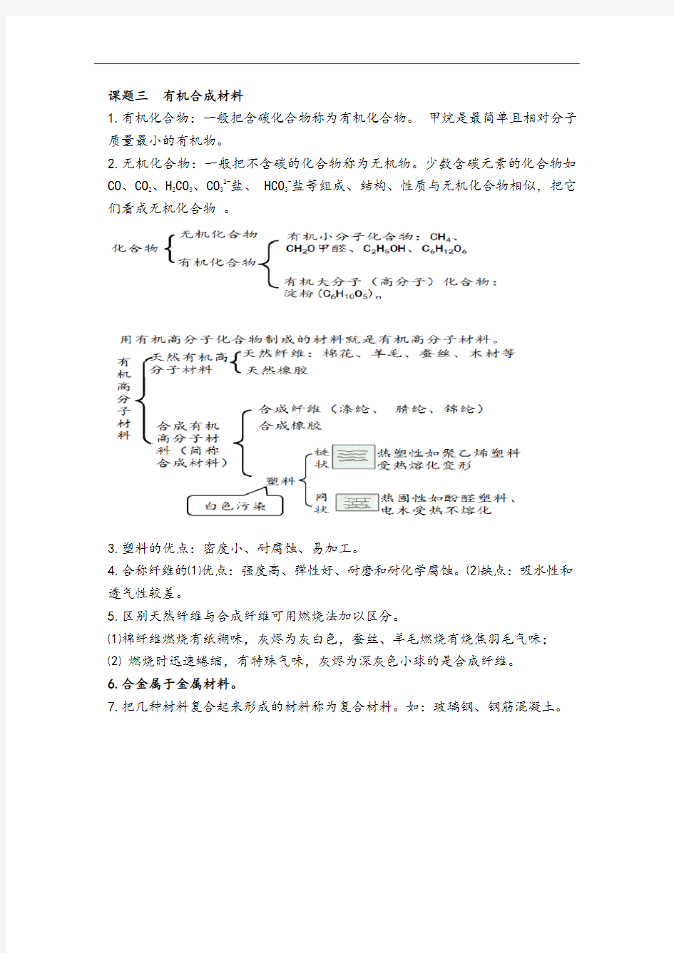 人教版九年级下册化学 第十二单元 化学和生活 知识点总结