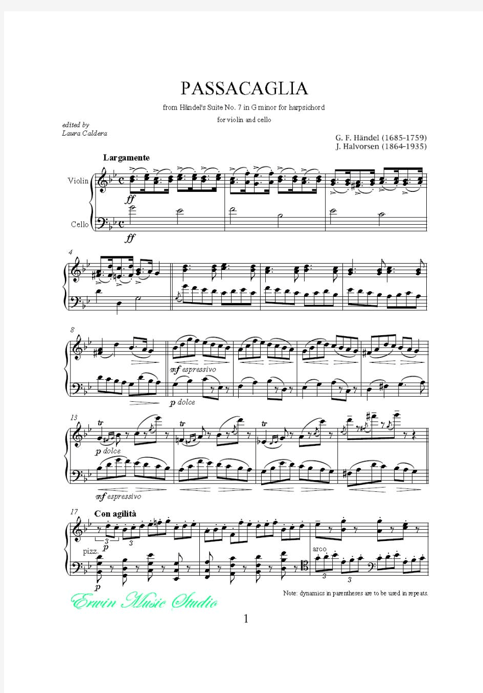 亨德尔 - J.Halvorsen 《Passacaglia 》小提琴曲谱+大提琴曲谱Va+Vc  G[1].F.Handel-J.Halvorsen - Pa