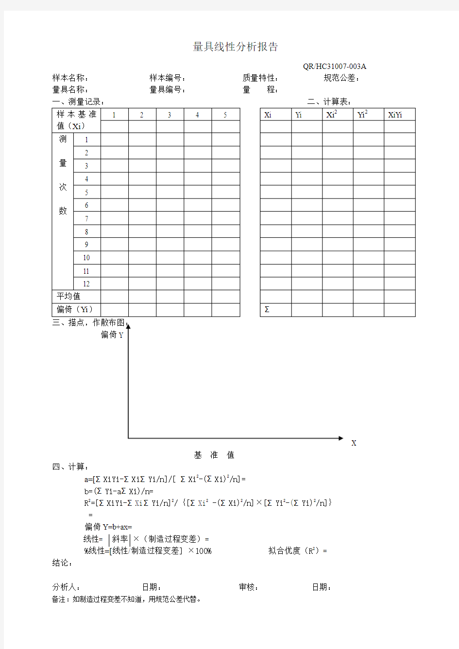 线性分析记录表