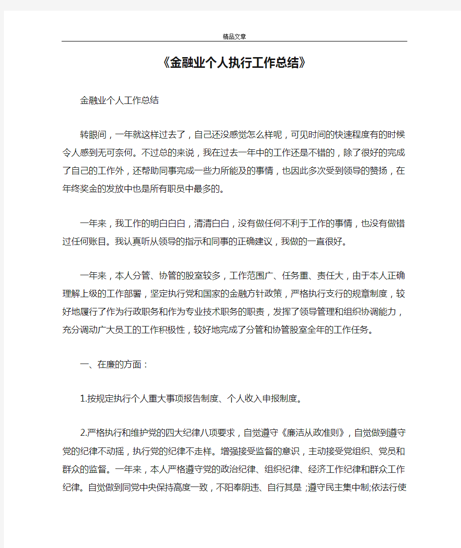 《金融业个人执行工作总结》