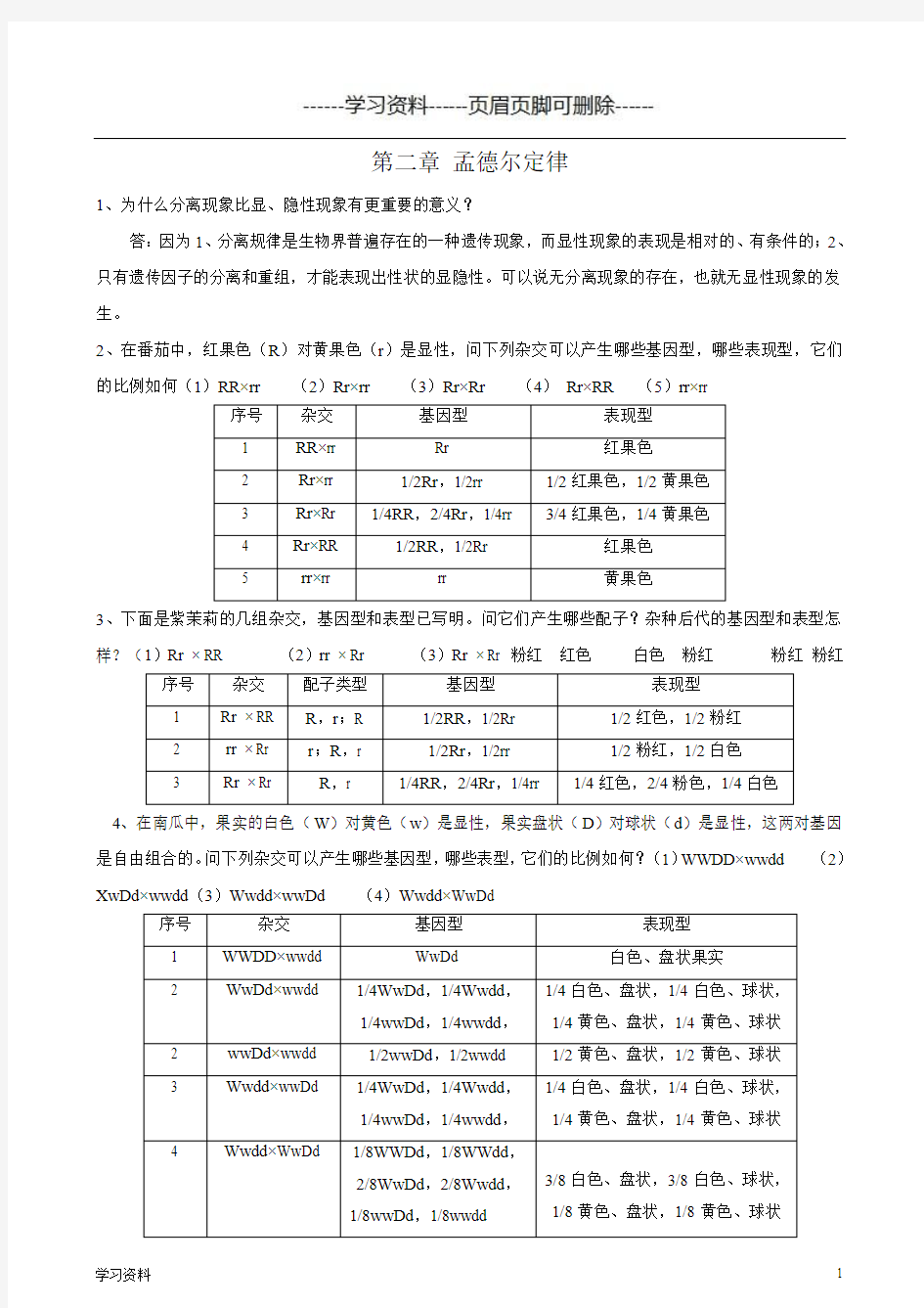 遗传学课后习题及答案-刘祖洞(学习资料)