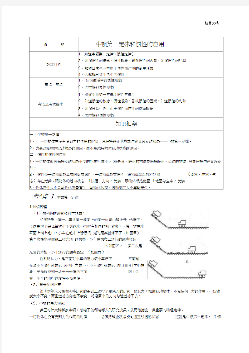 牛顿第一定律和惯性的应用