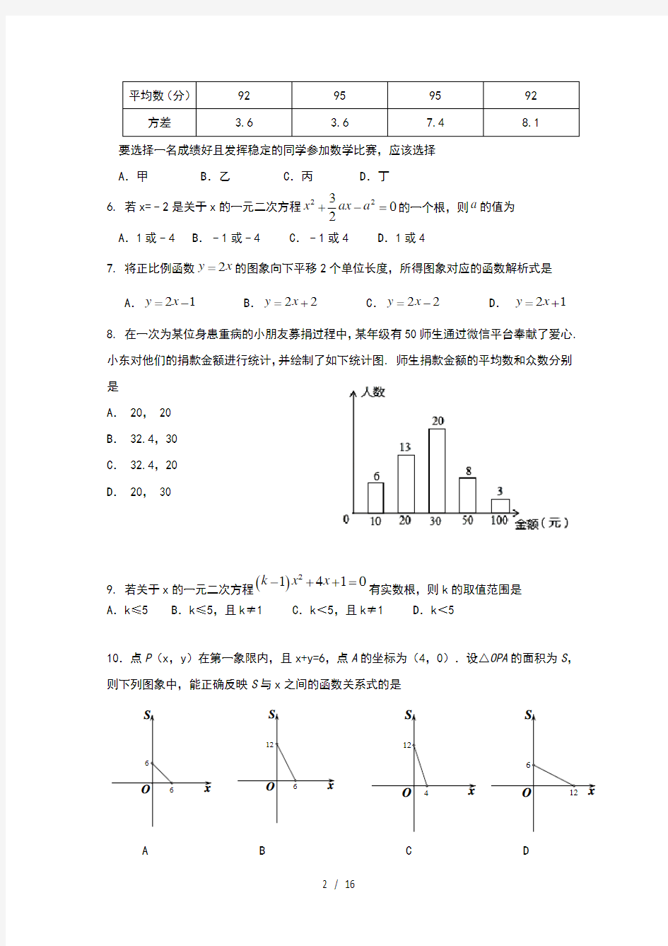 2018年八年级下册期末考试数学试卷与答案