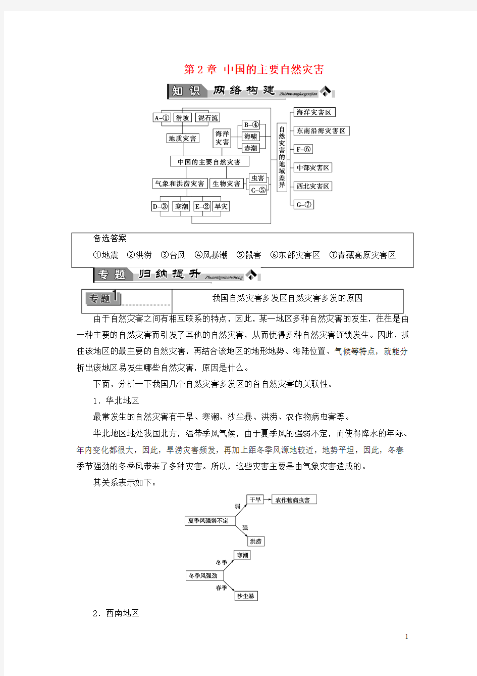 高中地理第2章中国的主要自然灾害章末归纳提升中图版选修5