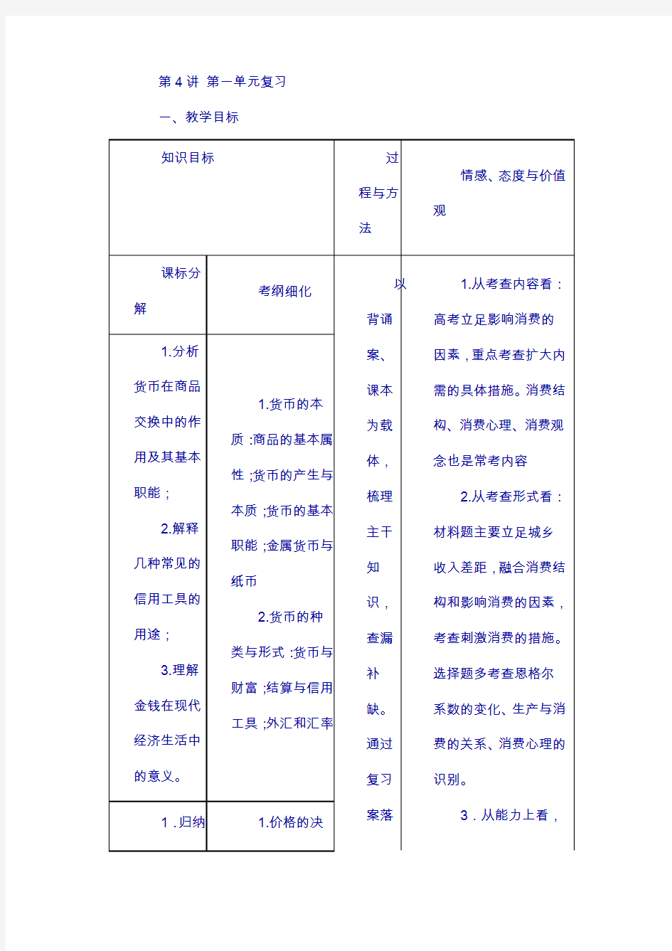 2018高考政治一轮复习教案《必修一》一单元复习