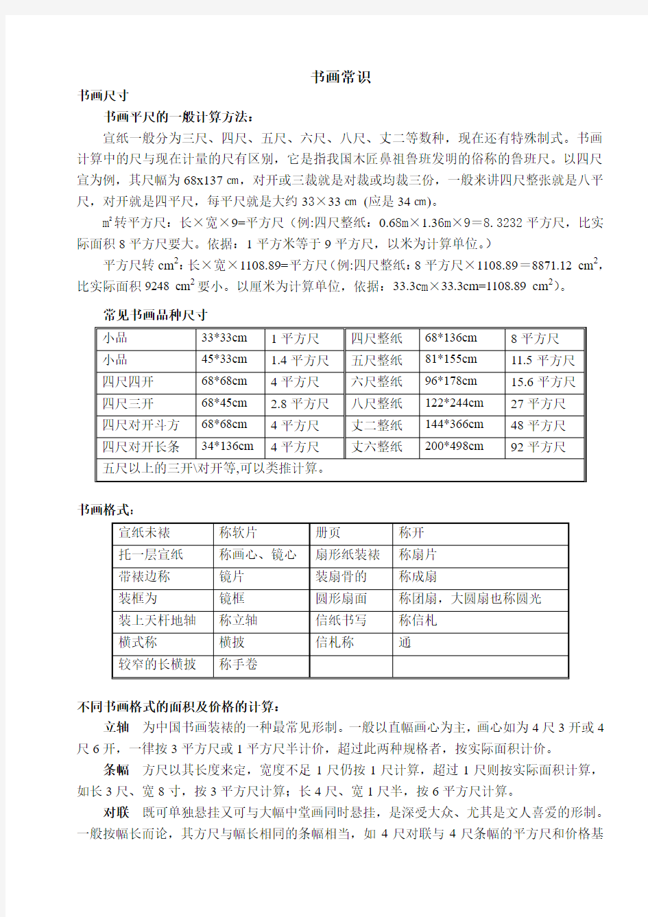 书画作品格式、尺寸等小常识