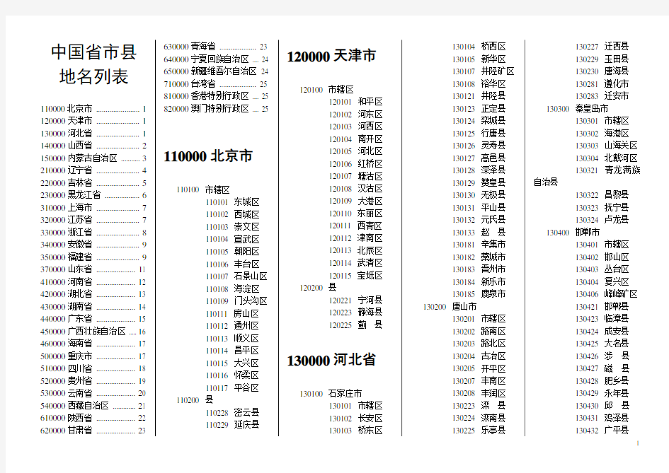 中国行政区划省市县地名列表