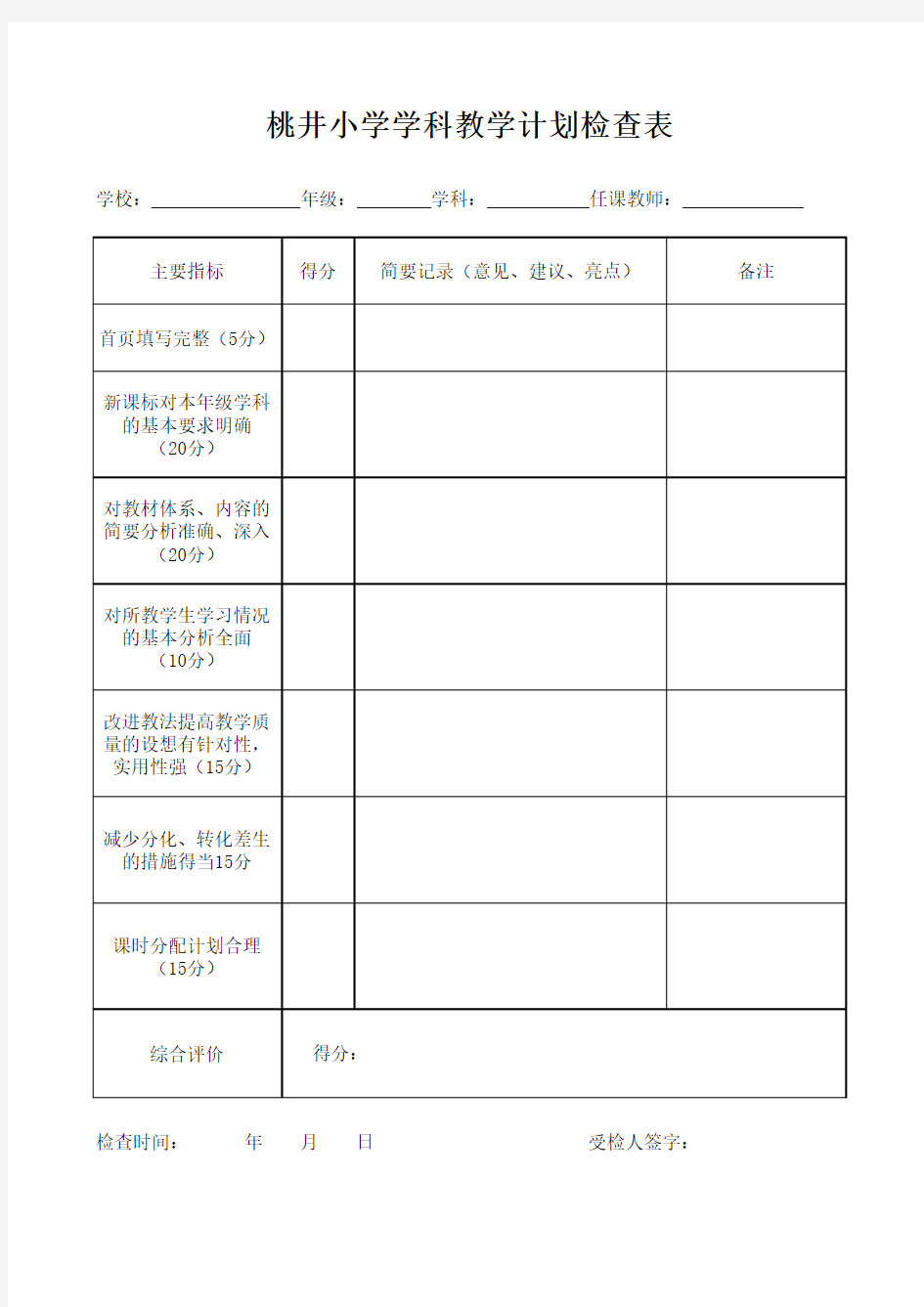 教学计划检查表