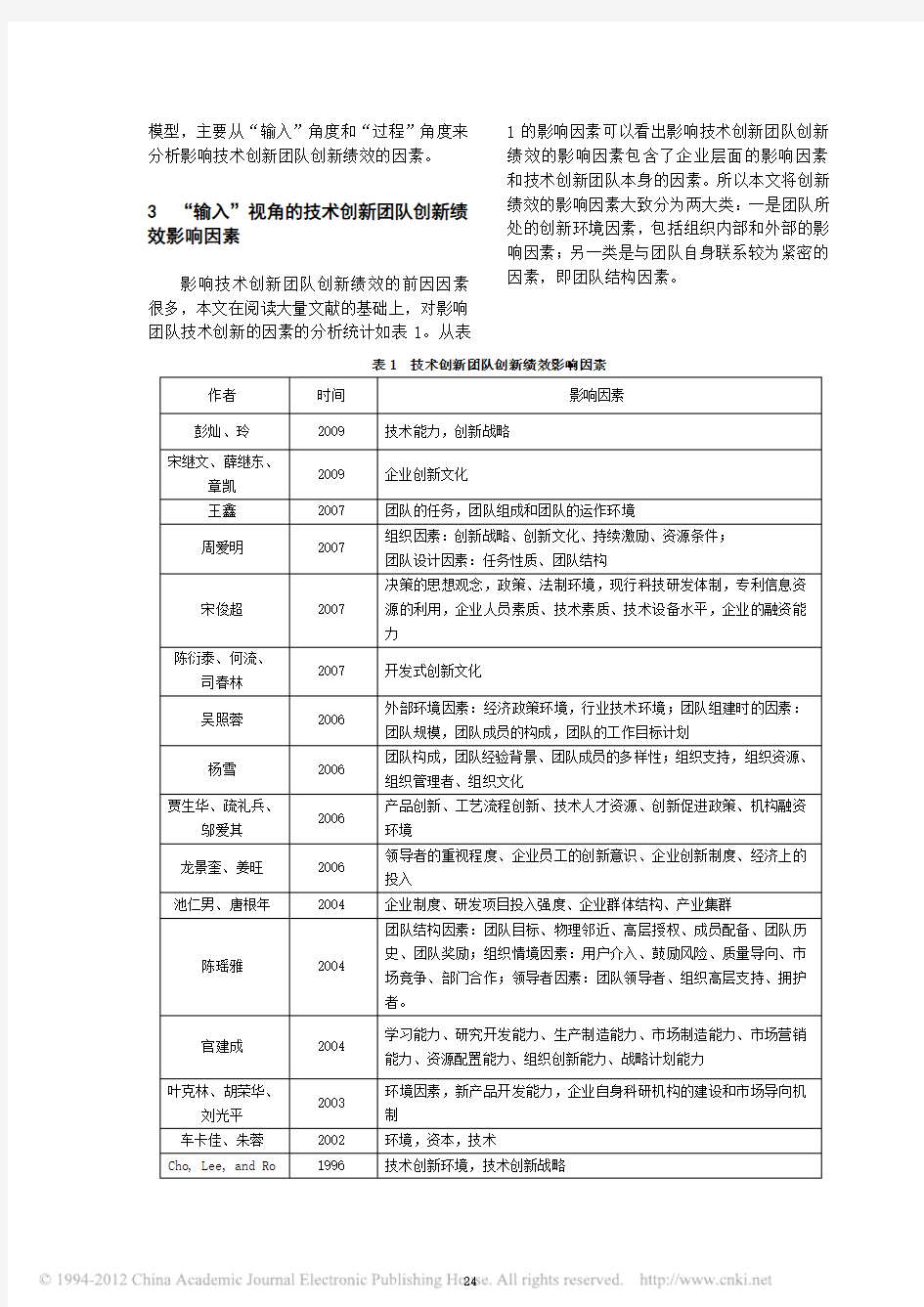 技术创新团队创新绩效影响因素分析