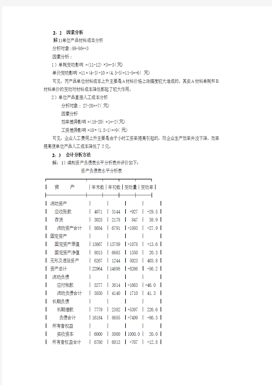 《财务分析》课后习题答案